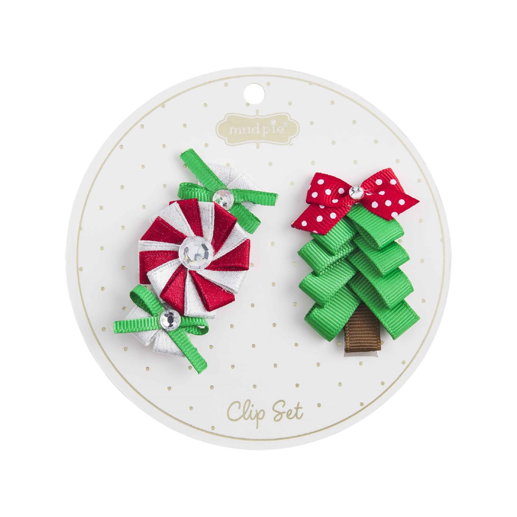 Peppermint/Tree Christmas Hair Clip Mud Pie Apparel & Accessories - Hair Accessories - Hair Claws & Clips