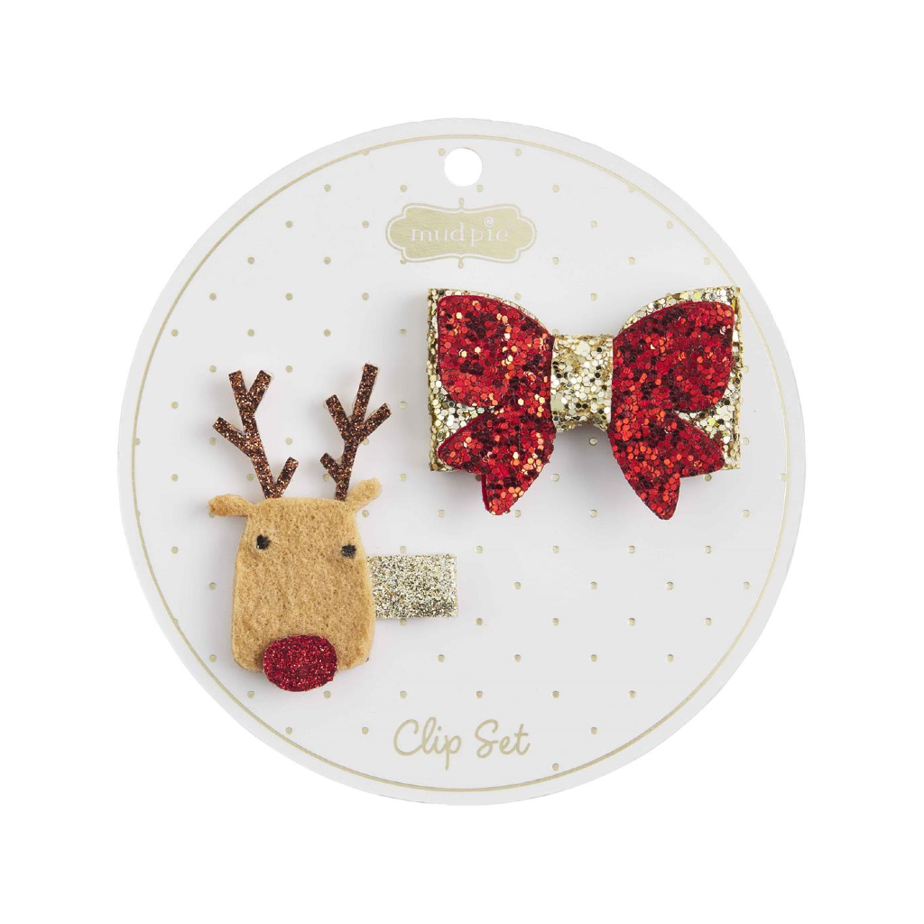 Reindeer/Bow Christmas Hair Clip Mud Pie Apparel & Accessories - Hair Accessories - Hair Claws & Clips