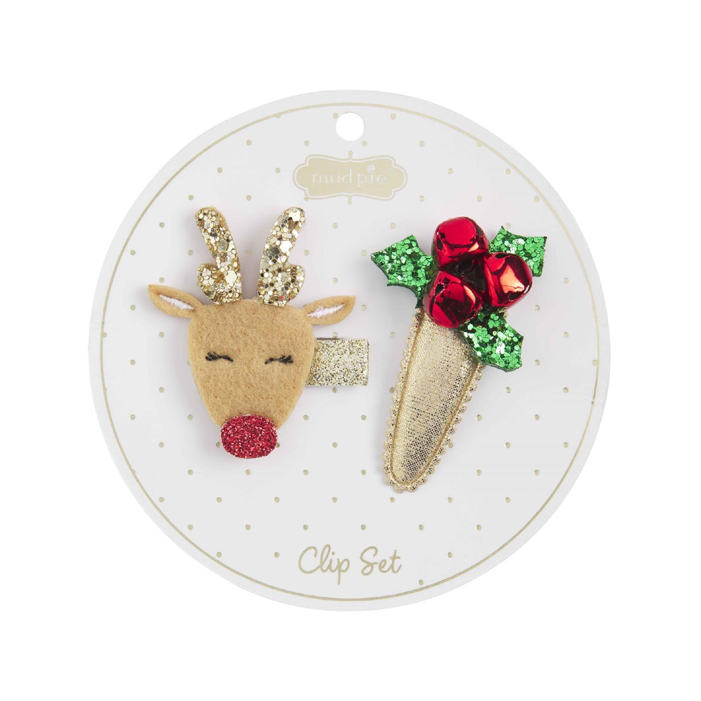 Reindeer/Holly Christmas Hair Clip Mud Pie Apparel & Accessories - Hair Accessories - Hair Claws & Clips