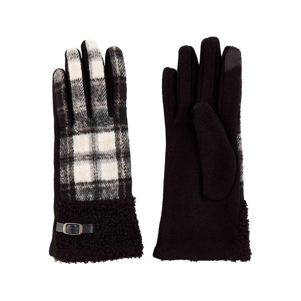 Black Tartan Plaid Boucle Gloves - Womens Mud Pie Apparel & Accessories - Winter - Adult - Gloves & Mittens