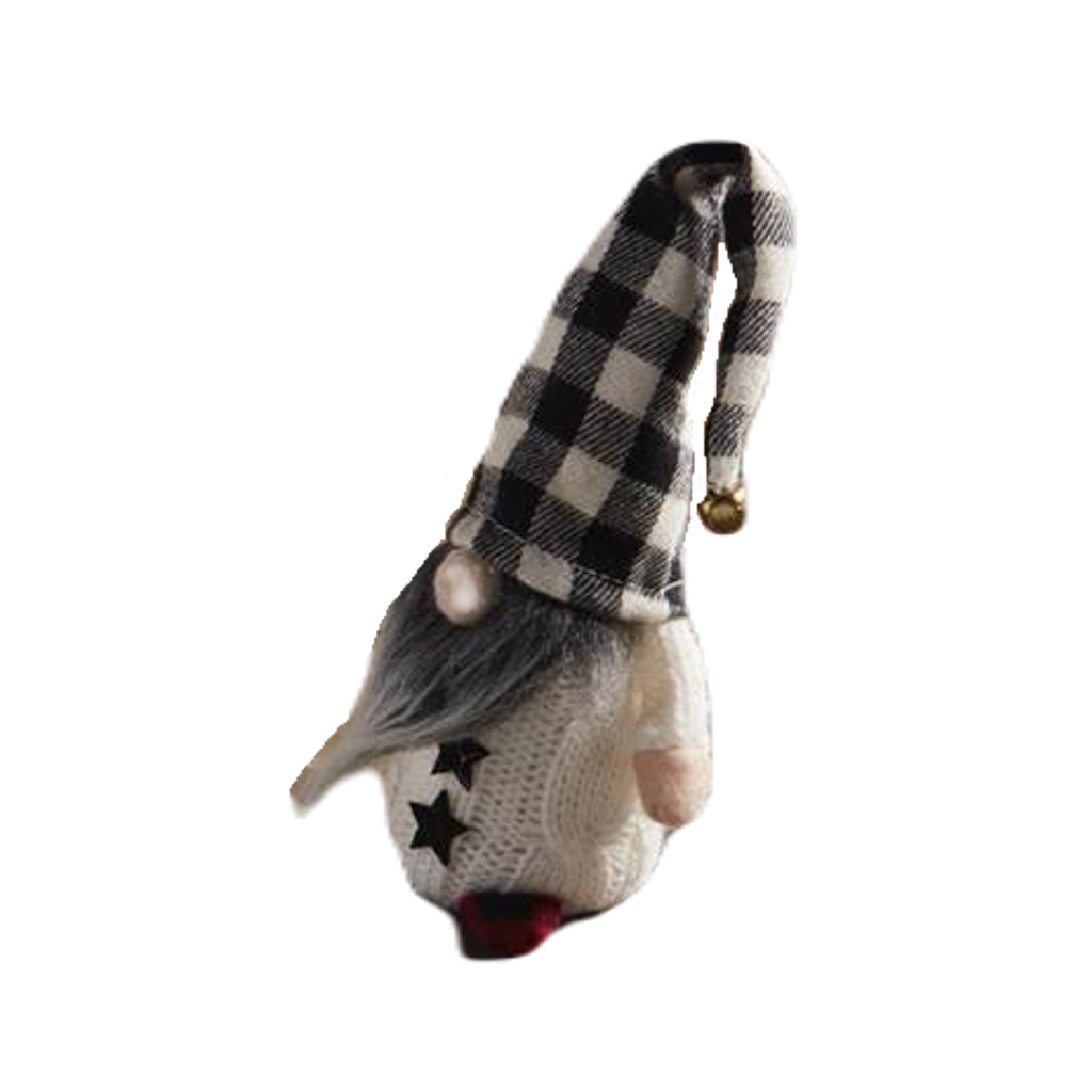 WHITE PLAID HAT WITH BELL Check Gnome Sitter Mud Pie Holiday - Home - Decor