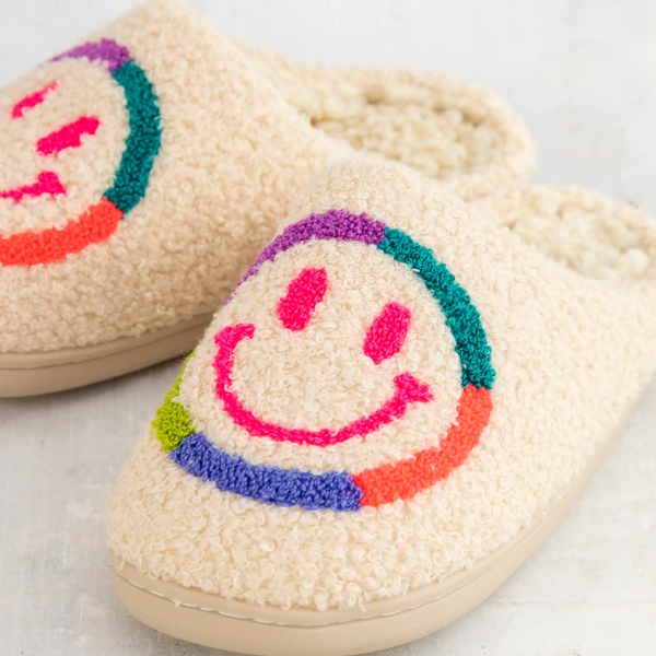 Icon Sherpa Slippers - Neon Smiley Face Natural Life Apparel & Accessories - Socks - Slippers - Adult - Womens
