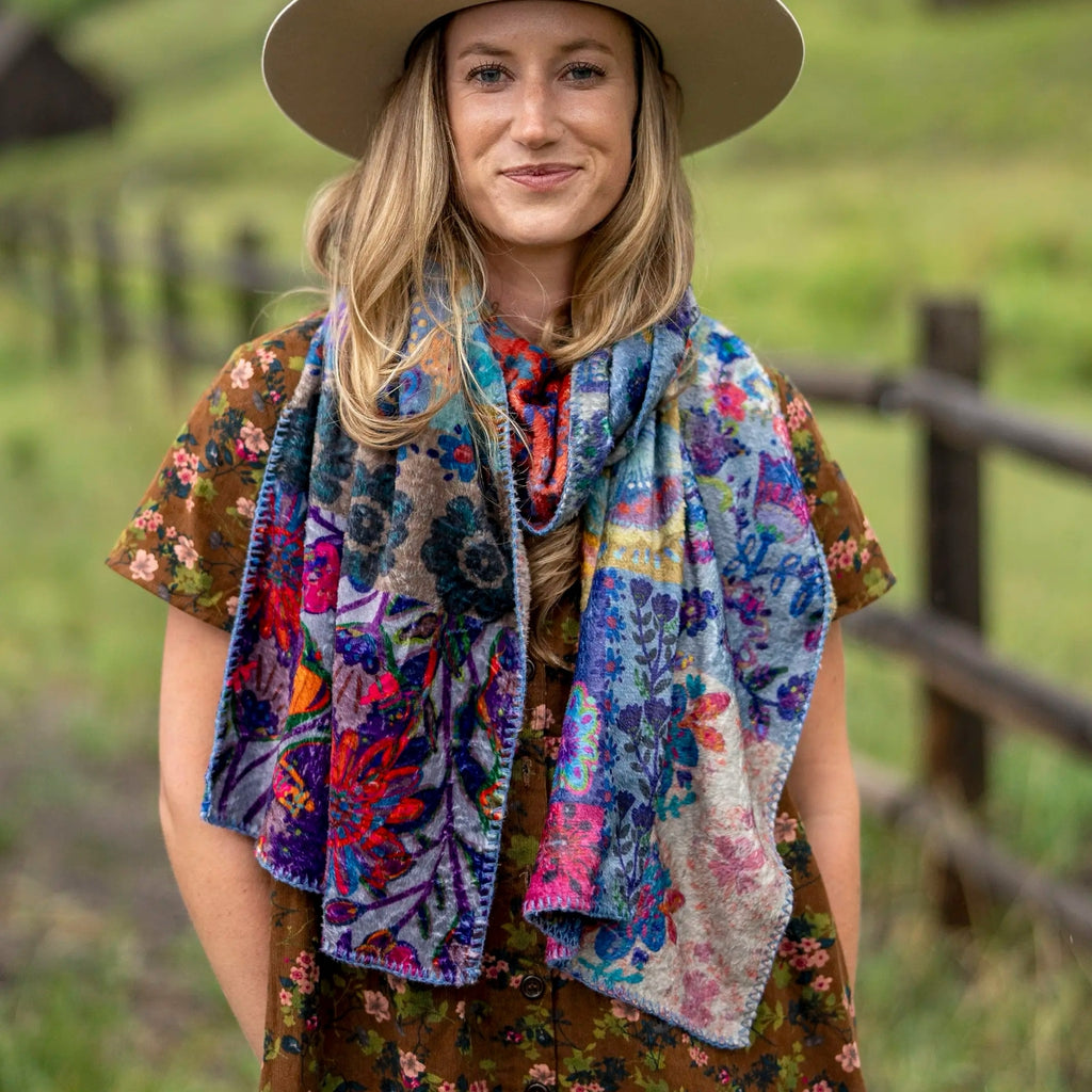 Cozy Blanket Scarf - Blue Patchwork Natural Life Apparel & Accessories - Winter - Adult - Scarves & Wraps