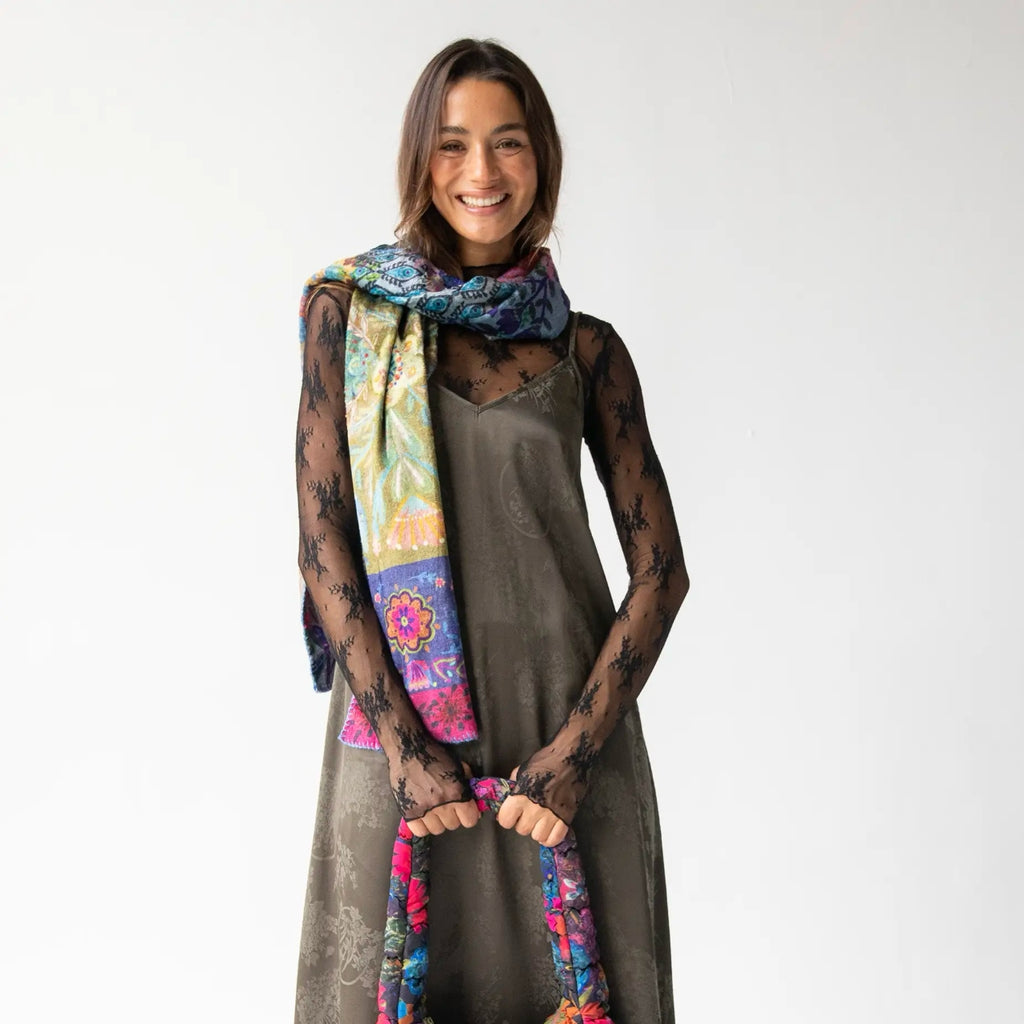 Cozy Blanket Scarf - Blue Patchwork Natural Life Apparel & Accessories - Winter - Adult - Scarves & Wraps