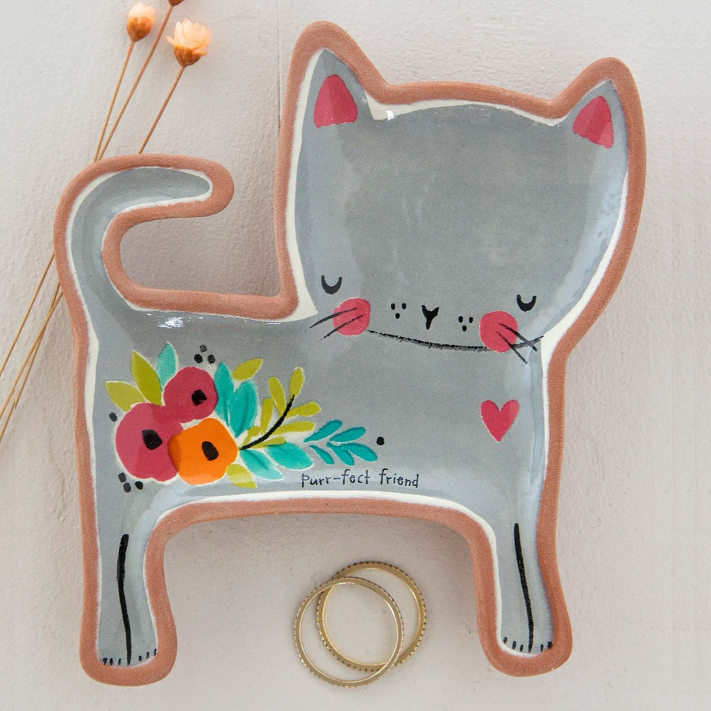 Cat Terracotta Trinket Dish - Purrfect Friend Natural Life Home - Decorative Trays, Plates, & Bowls