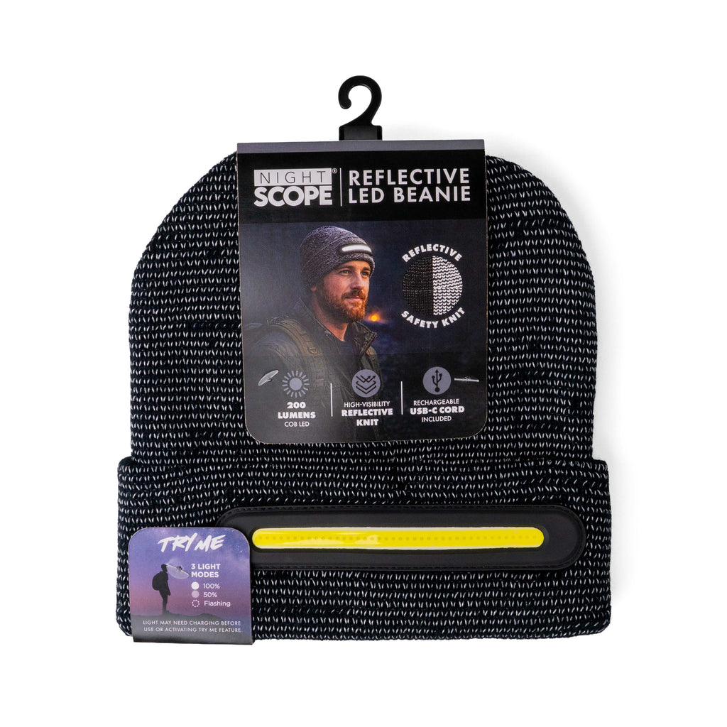 Reflective Rechargeable LED Beanie - Unisex Night Scope Apparel & Accessories - Winter - Adult - Hats