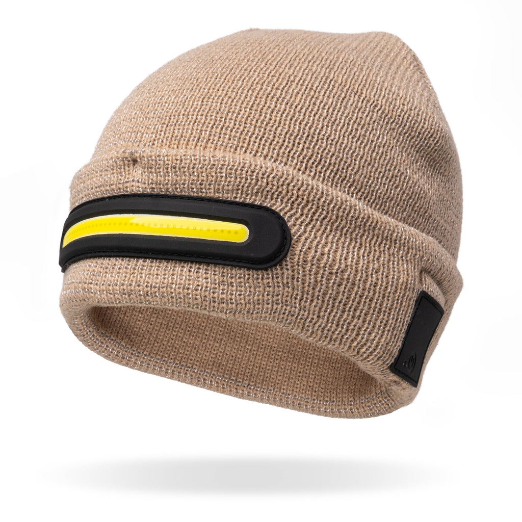 Tan Reflective Rechargeable LED Beanie - Unisex Night Scope Apparel & Accessories - Winter - Adult - Hats