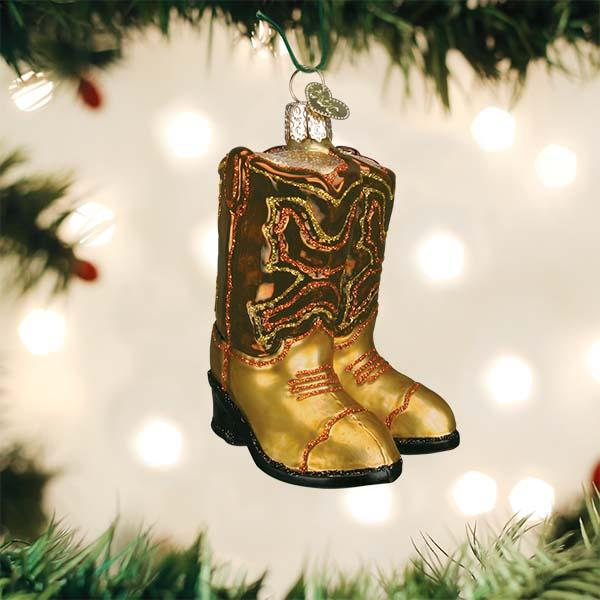 Brown Pair Of Cowboy Boots Ornament Old World Christmas Holiday - Ornaments
