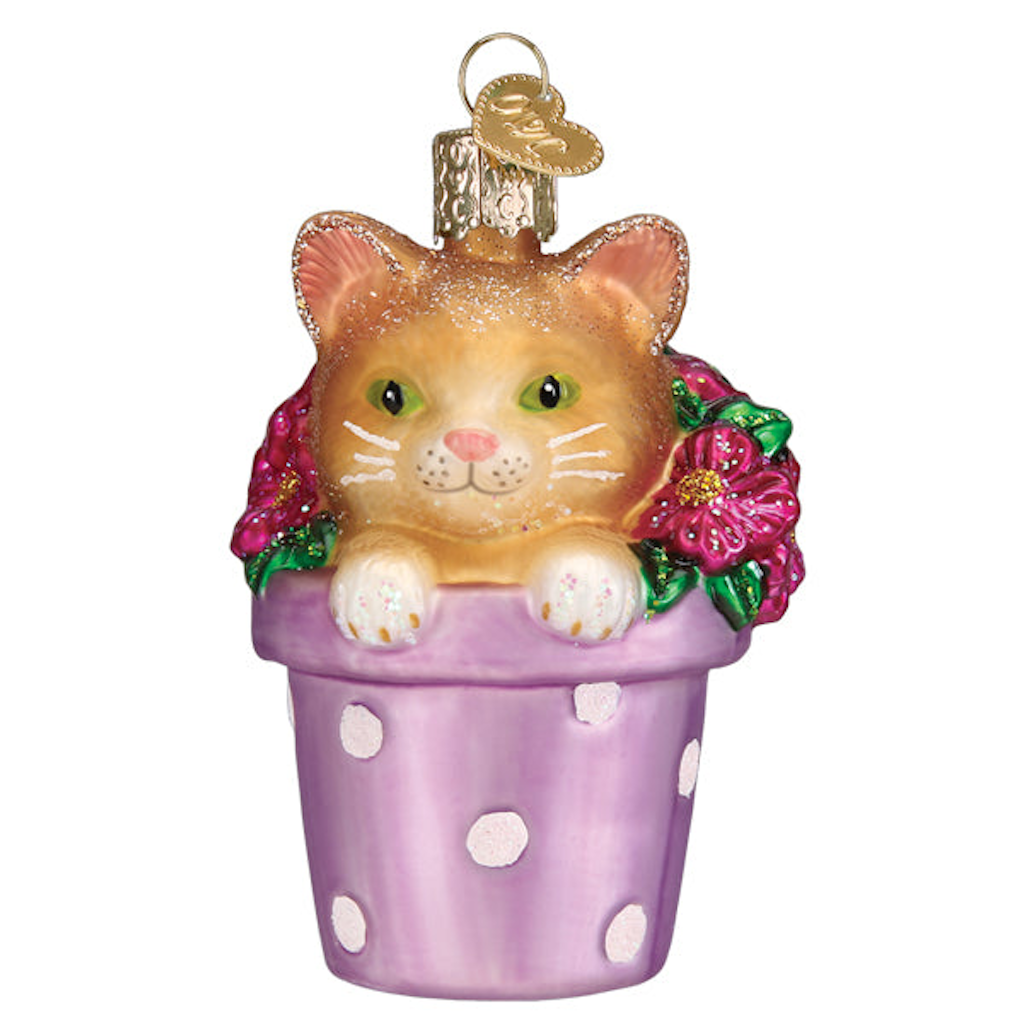Kitten In Flower Pot Ornament Old World Christmas Holiday - Ornaments