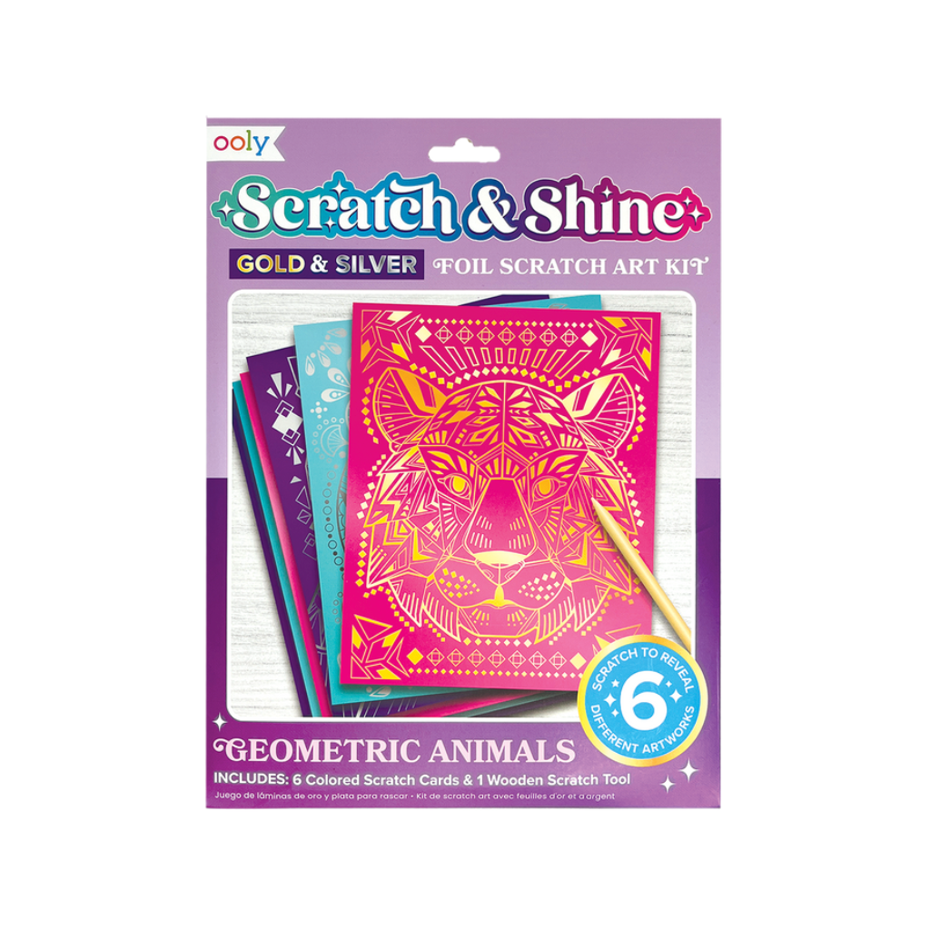 Scratch and Shine Foil Scratch Art Kit - Geometric Animals OOLY Toys & Games - Art & Drawing Toys