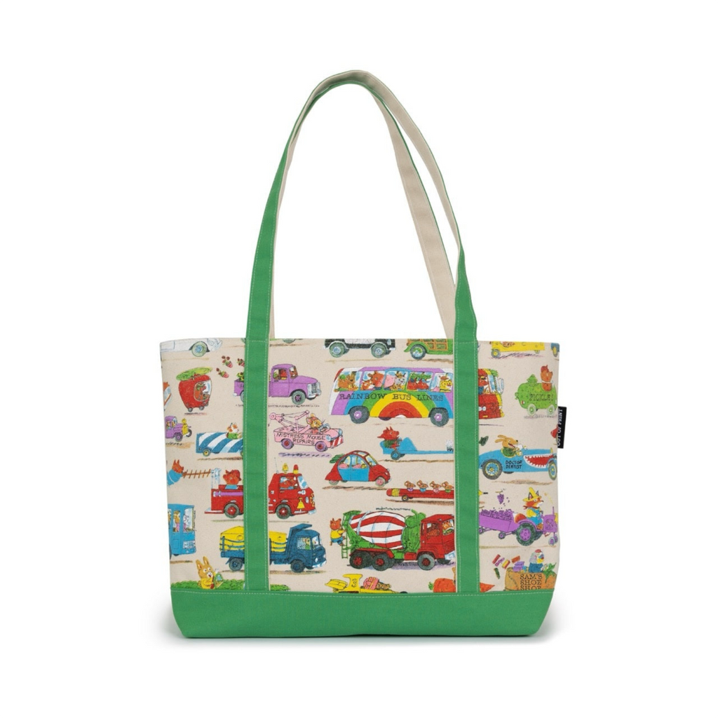 Richard Scarry: Cars and Trucks and Things That Go Large Zippered Tote Bag Out Of Print Apparel & Accessories - Bags - Reusable Shoppers & Tote Bags