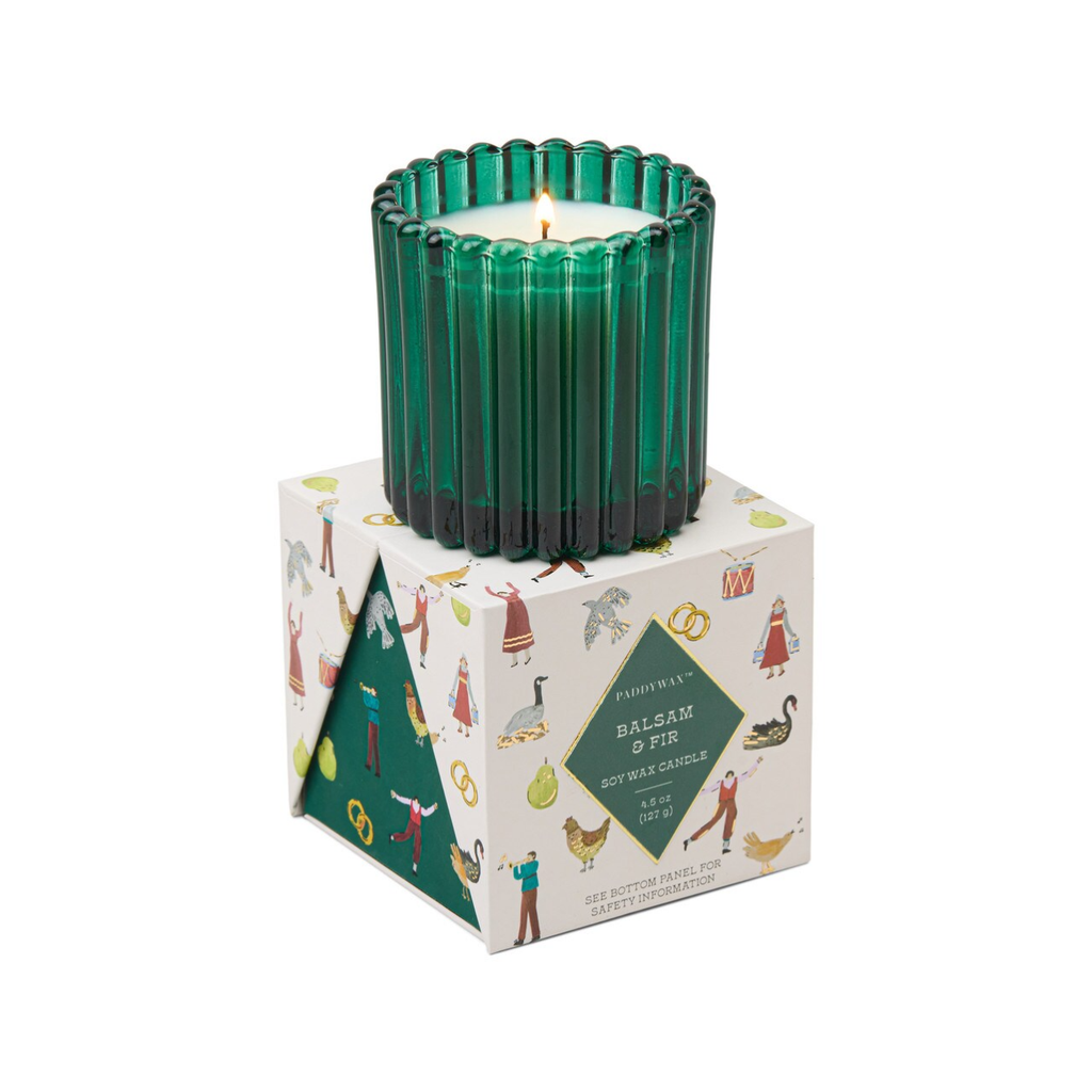 Green Ribbed Mercury Boxed Candle - Balsam And Fir Paddywax Home - Candles - Holiday