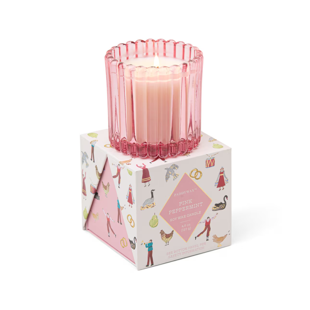 Pink Ribbed Mercury Boxed Candle - Pink Peppermint Paddywax Home - Candles - Holiday