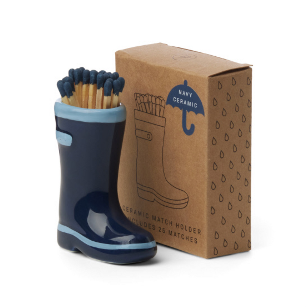 Navy Wellington Boot Ceramic Match Holder Paddywax Home - Candles - Matches