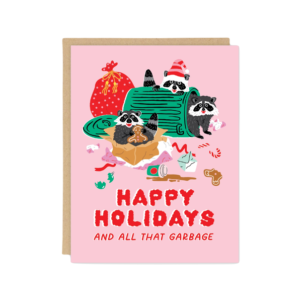 Pink Raccoons Christmas Card Party Of One Cards - Holiday - Christmas