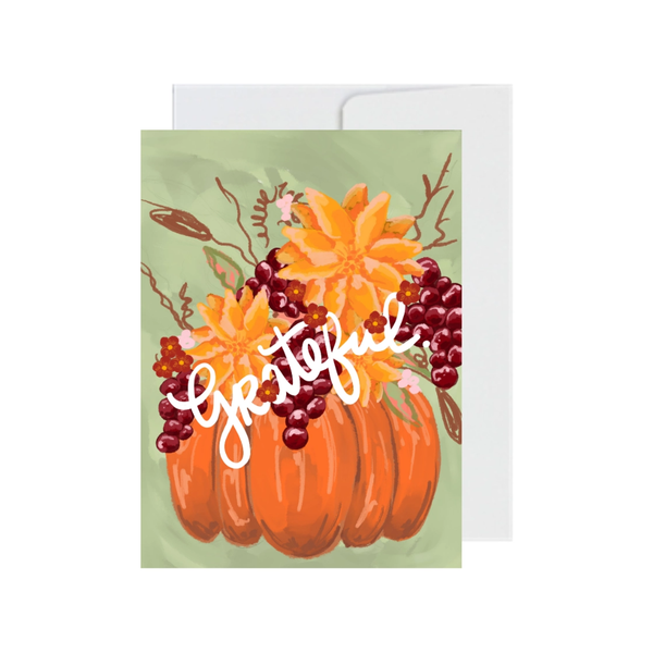 Grateful Pumpkin Thanksgiving Card Pretty Peacock Paperie Cards - Holiday - Thanksgiving