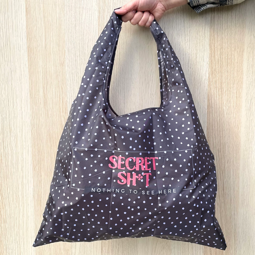 Secret Sh*t Black Polka Dot Nylon Tote Bag Properly Improper Apparel & Accessories - Bags - Reusable Shoppers & Tote Bags