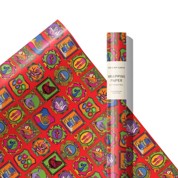 12 Days Of Christmas Gift Wrap Roll Red Cap Cards Gift Wrap & Packaging - Gift Wrap