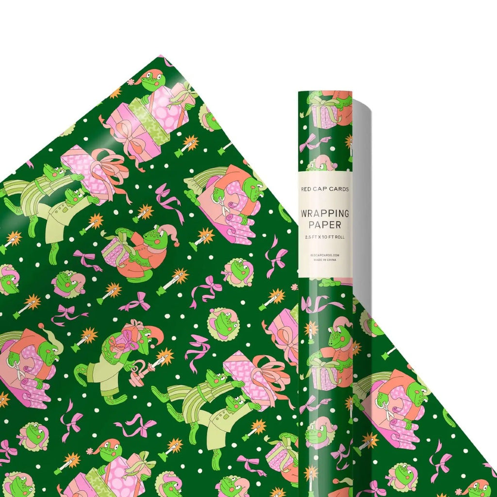 Frog Christmas Gift Wrap Roll Red Cap Cards Gift Wrap & Packaging - Gift Wrap