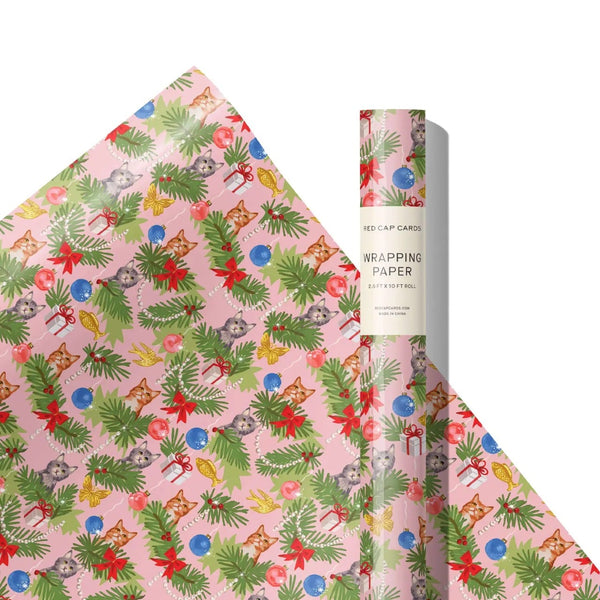 Meowy Christmas Gift Wrap Roll Red Cap Cards Gift Wrap & Packaging - Gift Wrap