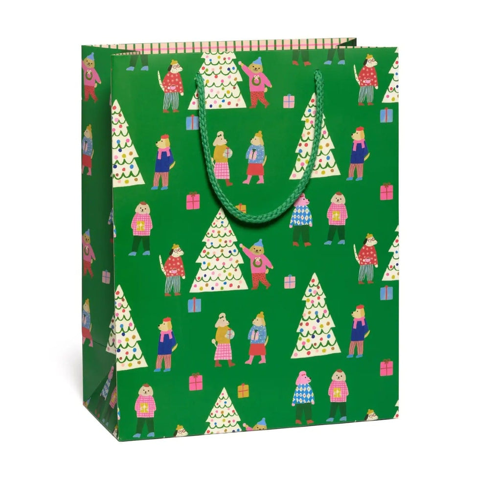 Tree Trimming Dogs Large Gift Bag Red Cap Cards Gift Wrap & Packaging - Holiday - Christmas - Gift Bags