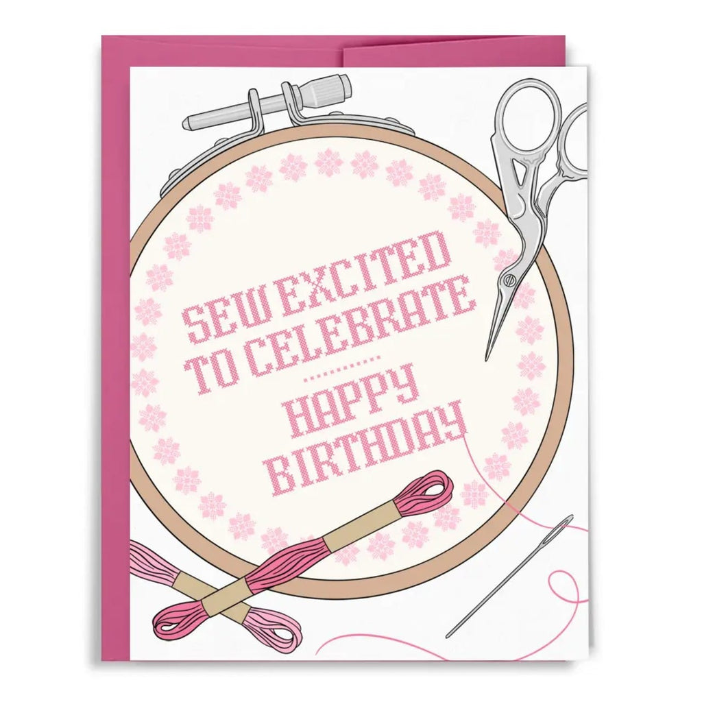 Sew Excited To Celebrate Cross Stitch Birthday Card Sammy Gorin LLC Cards - Birthday