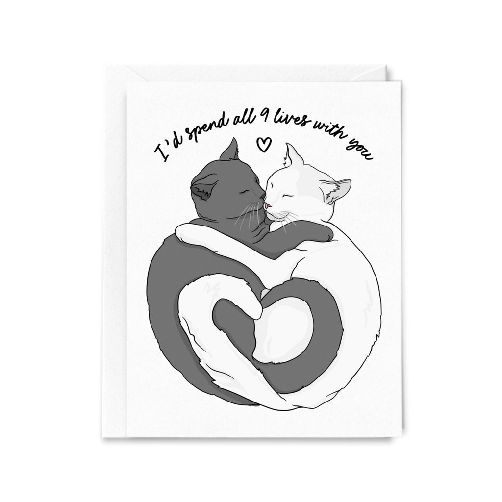 I'd Spend All 9 Lives With You Cats Cuddling Love Card Sammy Gorin LLC Cards - Love