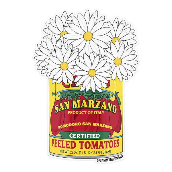 San Marzano Tomato Can With Daisies Sticker Sammy Gorin LLC Impulse - Decorative Stickers