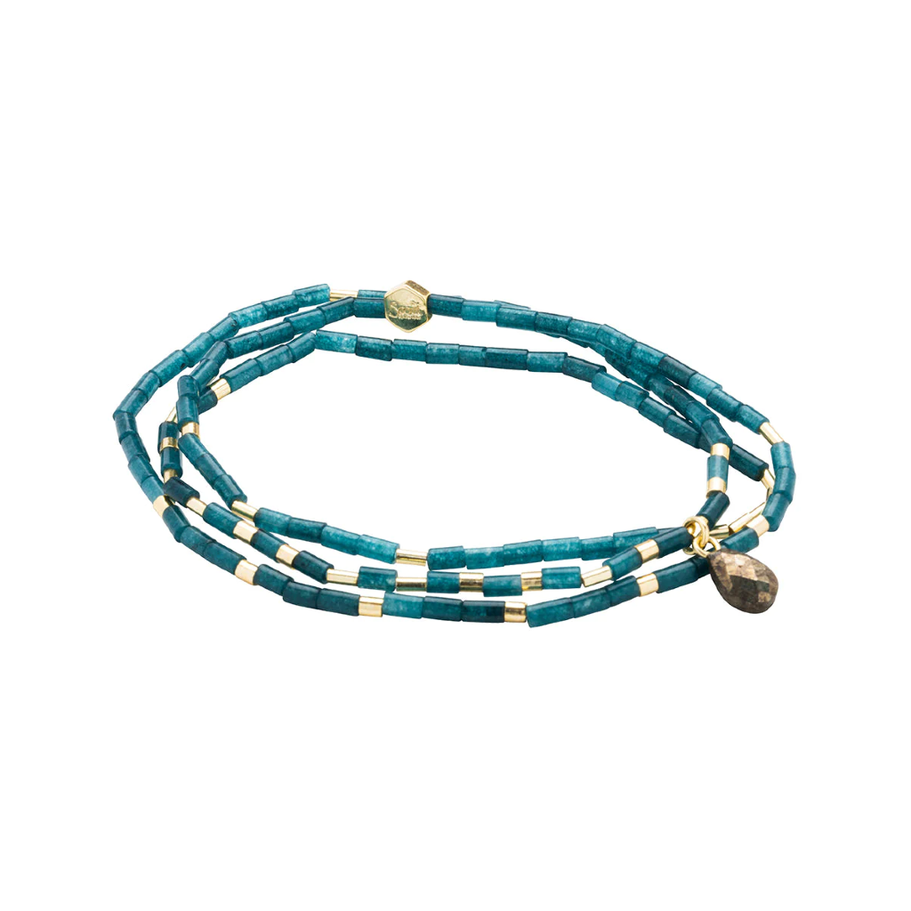 Dream (Teal Jade/Pyrite/Gold) Stone Wrap Teardrop Bracelet Scout Curated Wears Jewelry - Bracelet