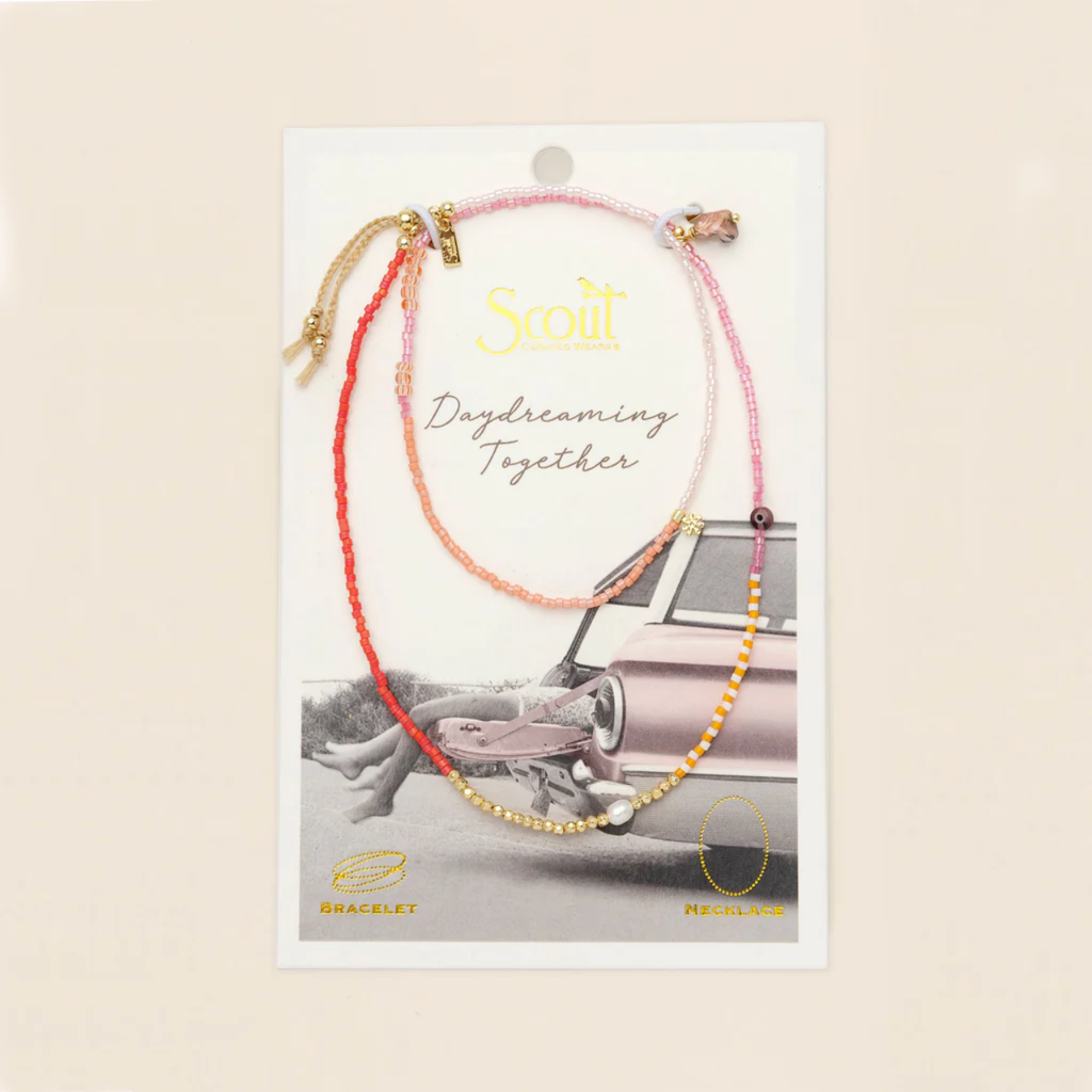 Love/Rhodochrosite/Gold Mixed Media Wrap Bracelet/Necklace Scout Curated Wears Jewelry - Bracelet