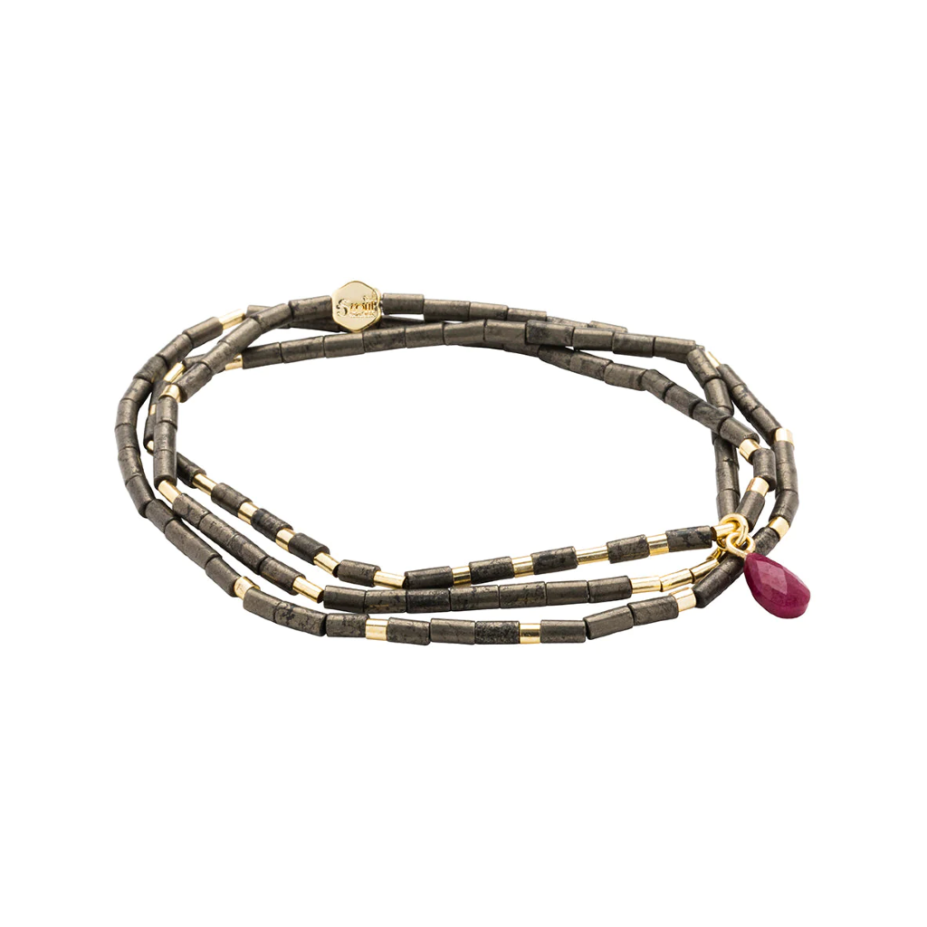Positivity (Pyrite/Fuchsia/Gold) Stone Wrap Teardrop Bracelet Scout Curated Wears Jewelry - Bracelet