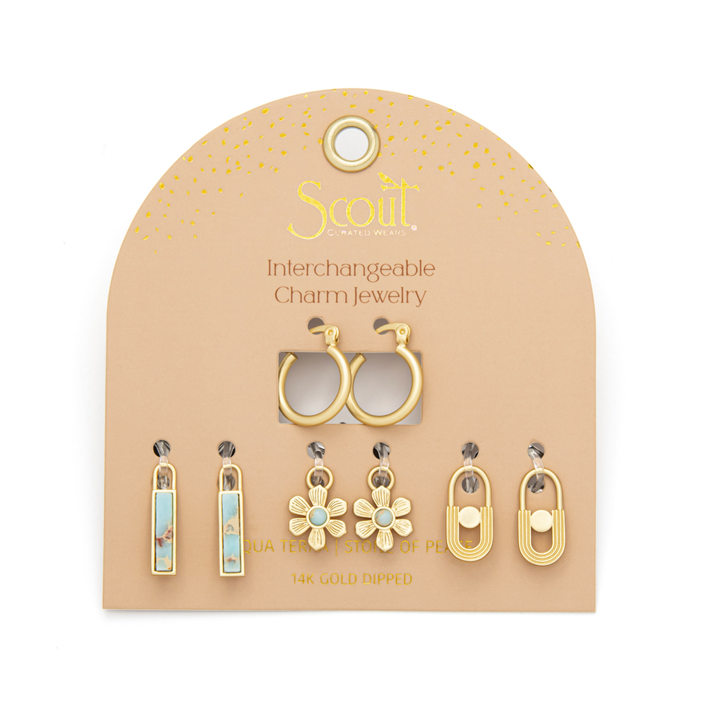 Aqua Terra/Peace/Gold Interchangeable Charm Earrings Scout Curated Wears Jewelry - Earrings