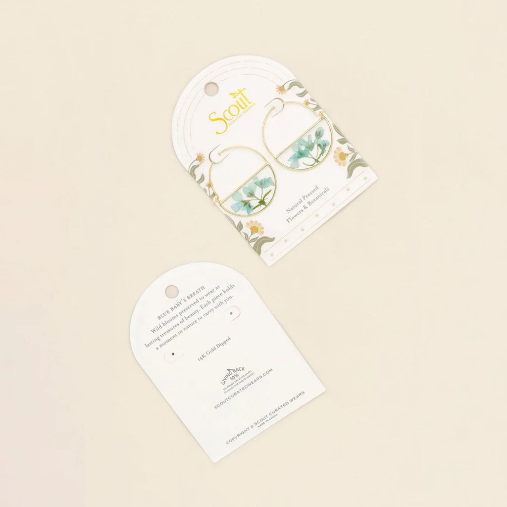 Blue Baby's Breath/Gold Pressed Flower Hoop Earring - Gold Scout Curated Wears Jewelry - Earrings