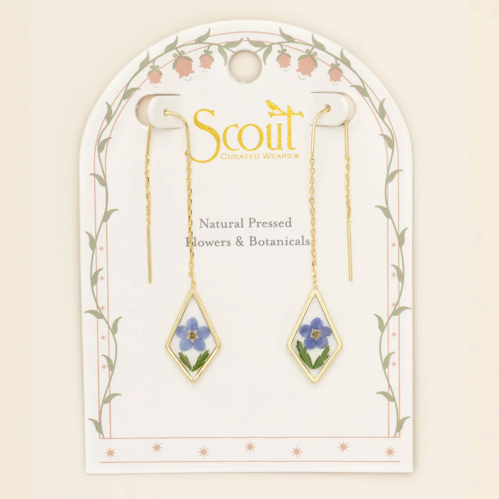 Blue Forget Me Not/Gold Pressed Flower Thread Earrings Scout Curated Wears Jewelry - Earrings