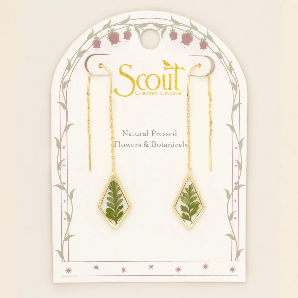 Green Bracken Fern/Gold Pressed Flower Thread Earrings Scout Curated Wears Jewelry - Earrings