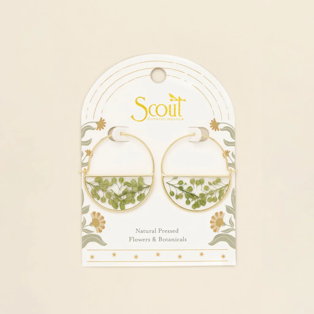 Green Peppergrass/Gold Pressed Flower Hoop Earring - Gold Scout Curated Wears Jewelry - Earrings