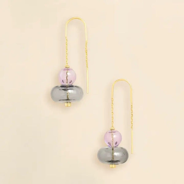 Lavender/Smoke/Gold Refined Glass Organic Threader Earrings Scout Curated Wears Jewelry - Earrings