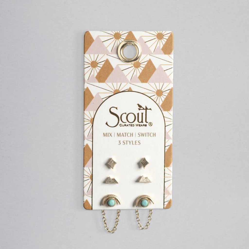 Mountain/Turquoise/Gold Stud Trio Ear Jacket Set Earrings Scout Curated Wears Jewelry - Earrings