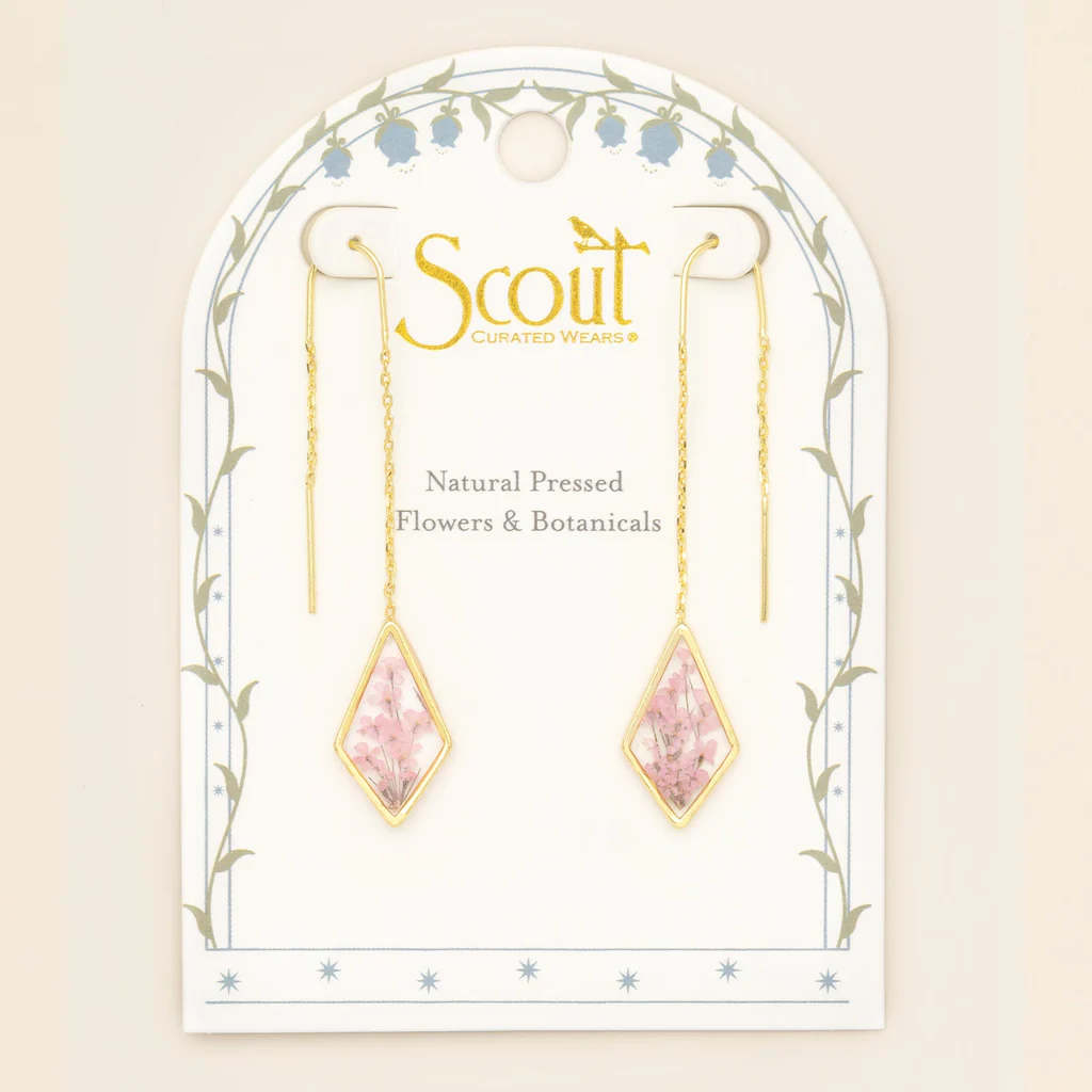 Pink Lace Flower/Gold Pressed Flower Thread Earrings Scout Curated Wears Jewelry - Earrings