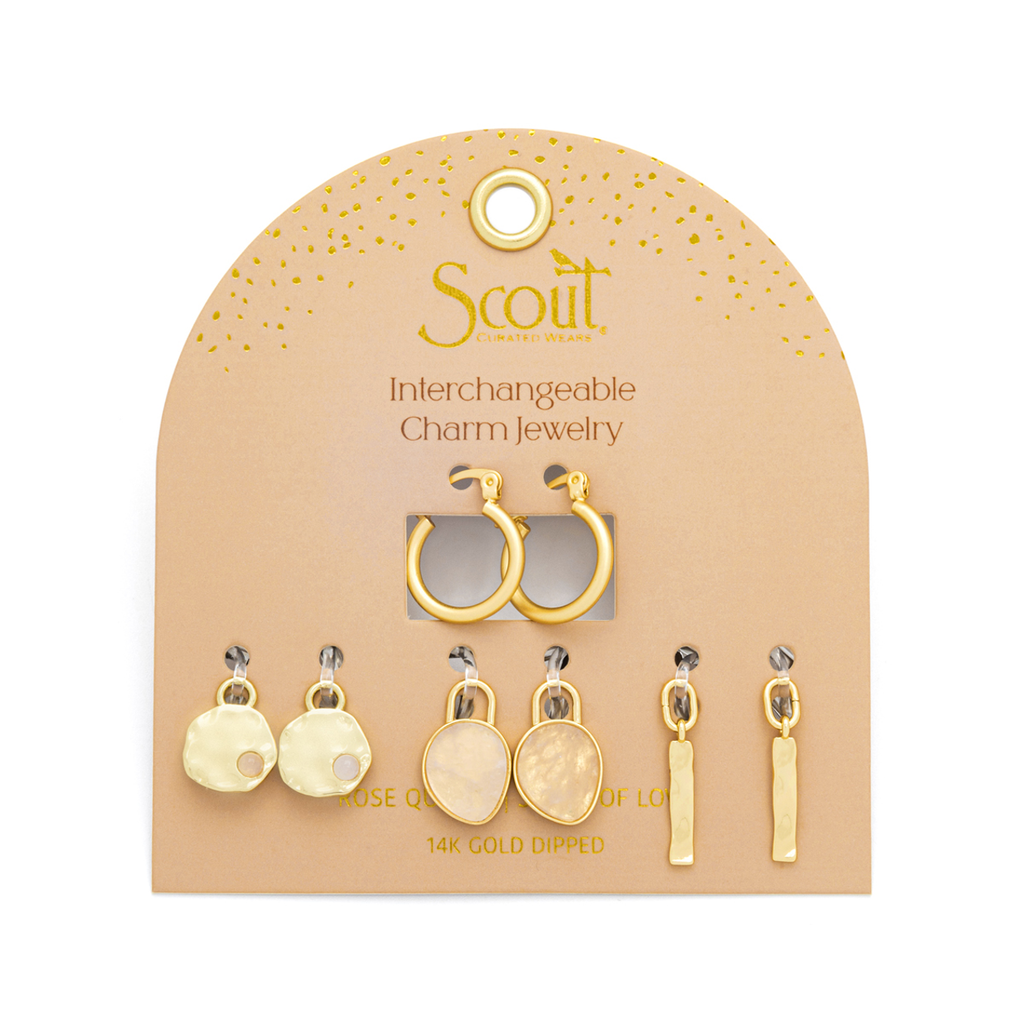 Rose Quartz/Love/Gold Interchangeable Charm Earrings Scout Curated Wears Jewelry - Earrings