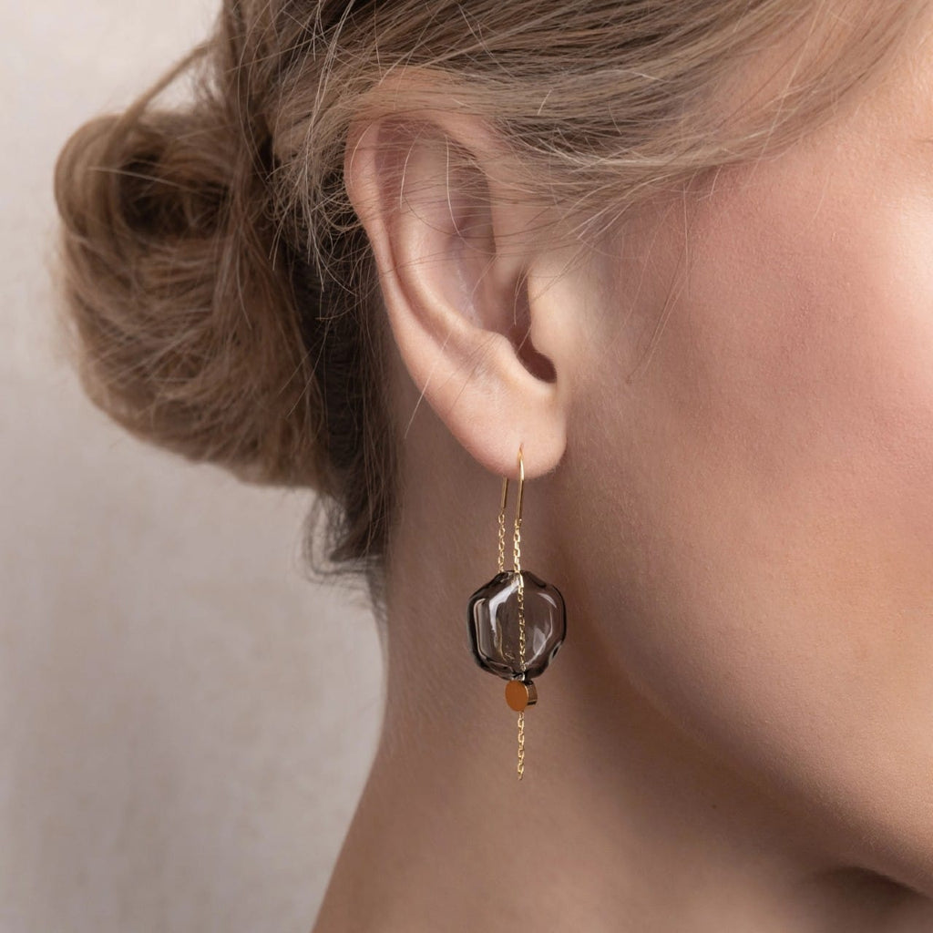 Smoke/Gold Refined Glass Organic Threader Earrings Scout Curated Wears Jewelry - Earrings