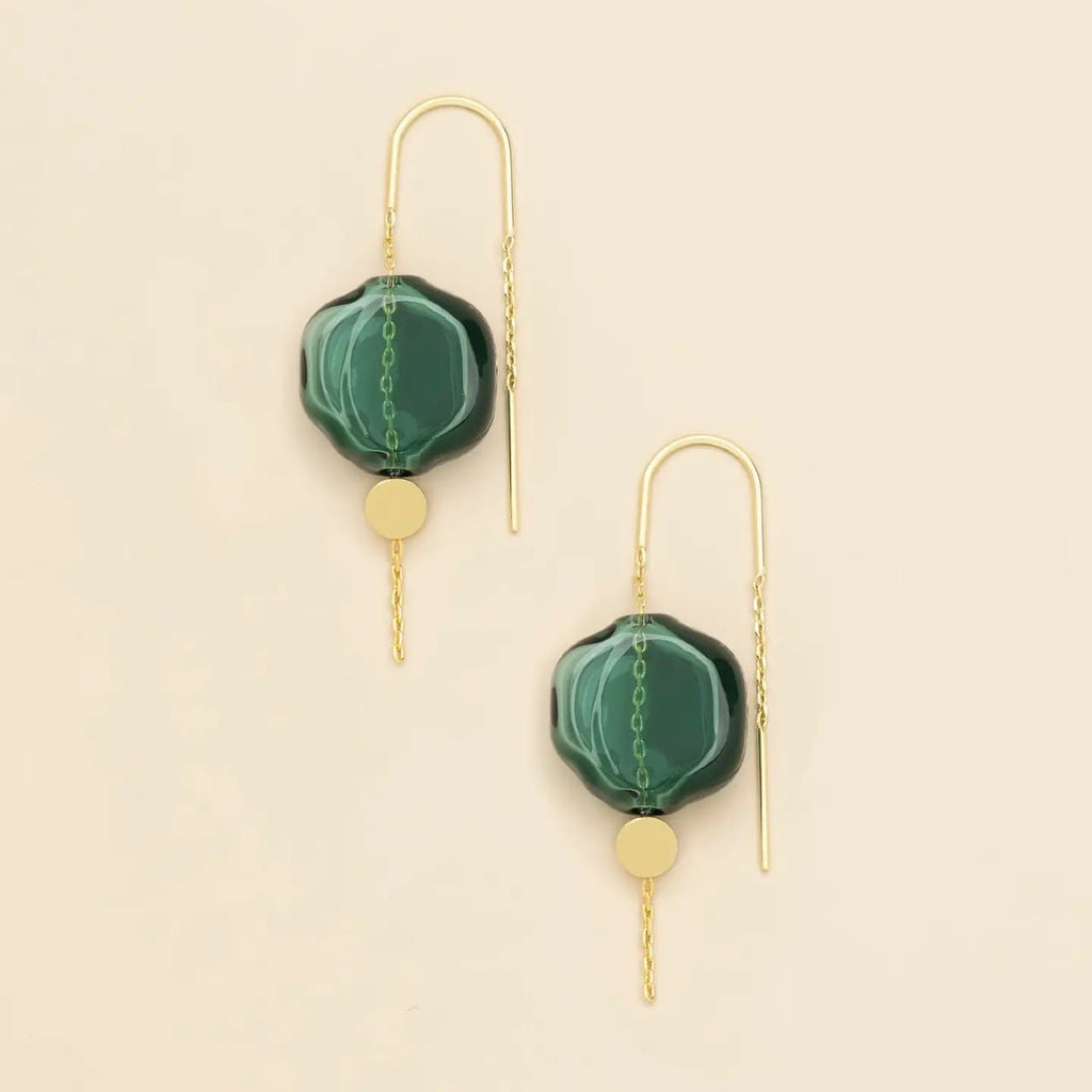 Teal/Gold Refined Glass Organic Threader Earrings Scout Curated Wears Jewelry - Earrings