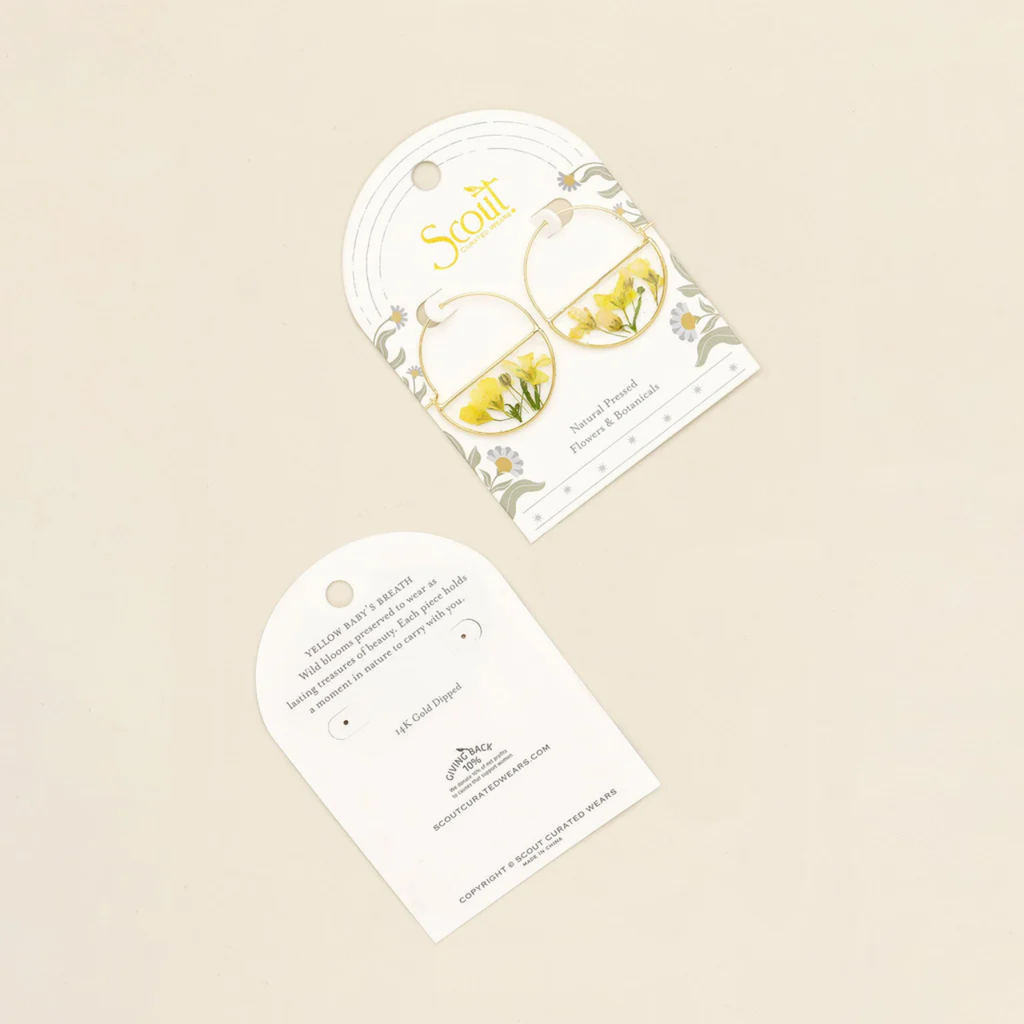 Yellow Baby's Breath/Gold Pressed Flower Hoop Earring - Gold Scout Curated Wears Jewelry - Earrings