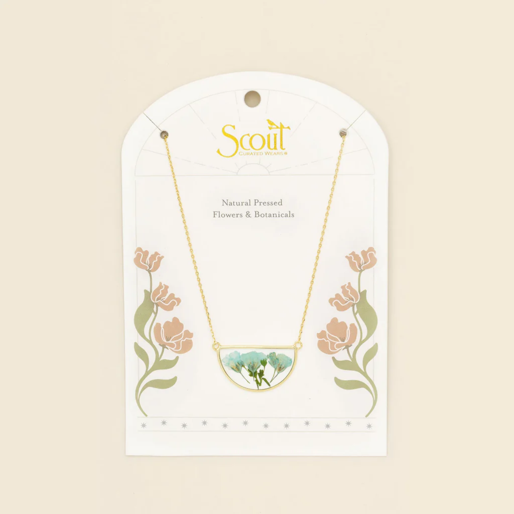 Blue Baby's Breath/Gold Pressed Flower Necklace - Gold Scout Curated Wears Jewelry - Necklaces