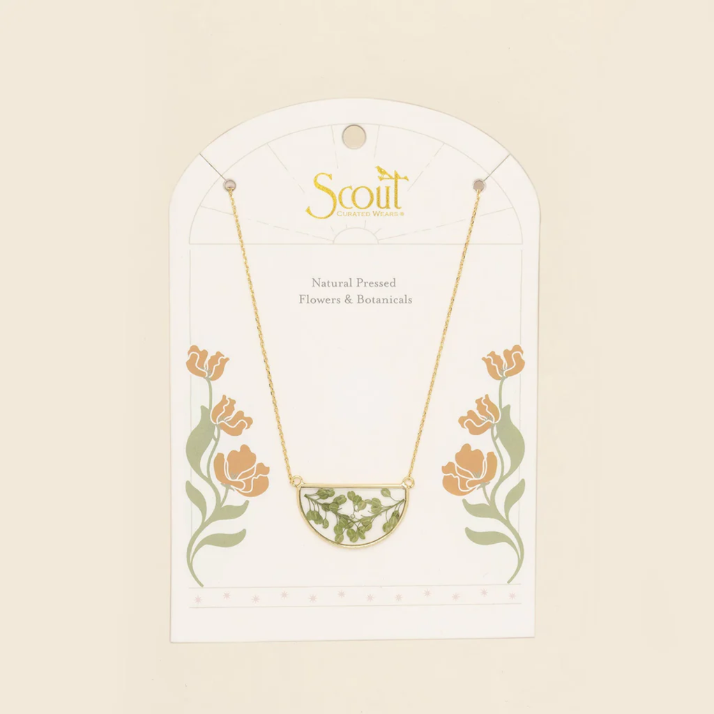 Green Peppergrass/Gold Pressed Flower Necklace - Gold Scout Curated Wears Jewelry - Necklaces
