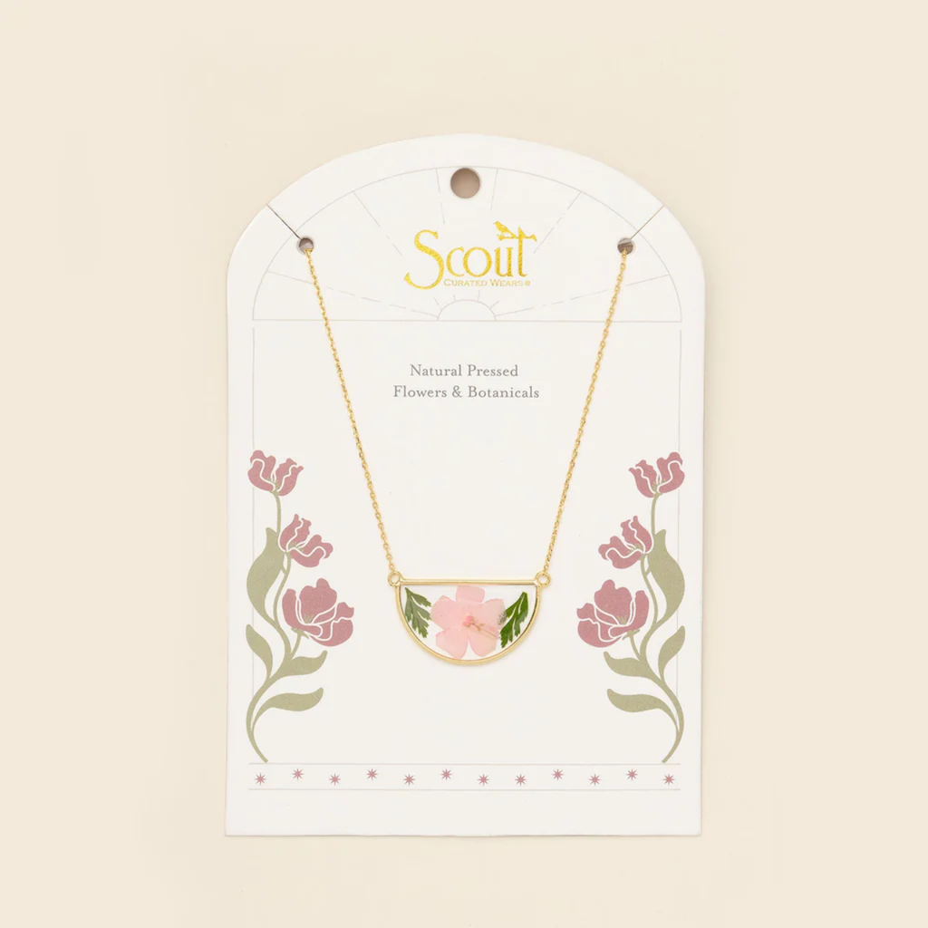 Pink Cherry Blossom/Gold Pressed Flower Necklace - Gold Scout Curated Wears Jewelry - Necklaces