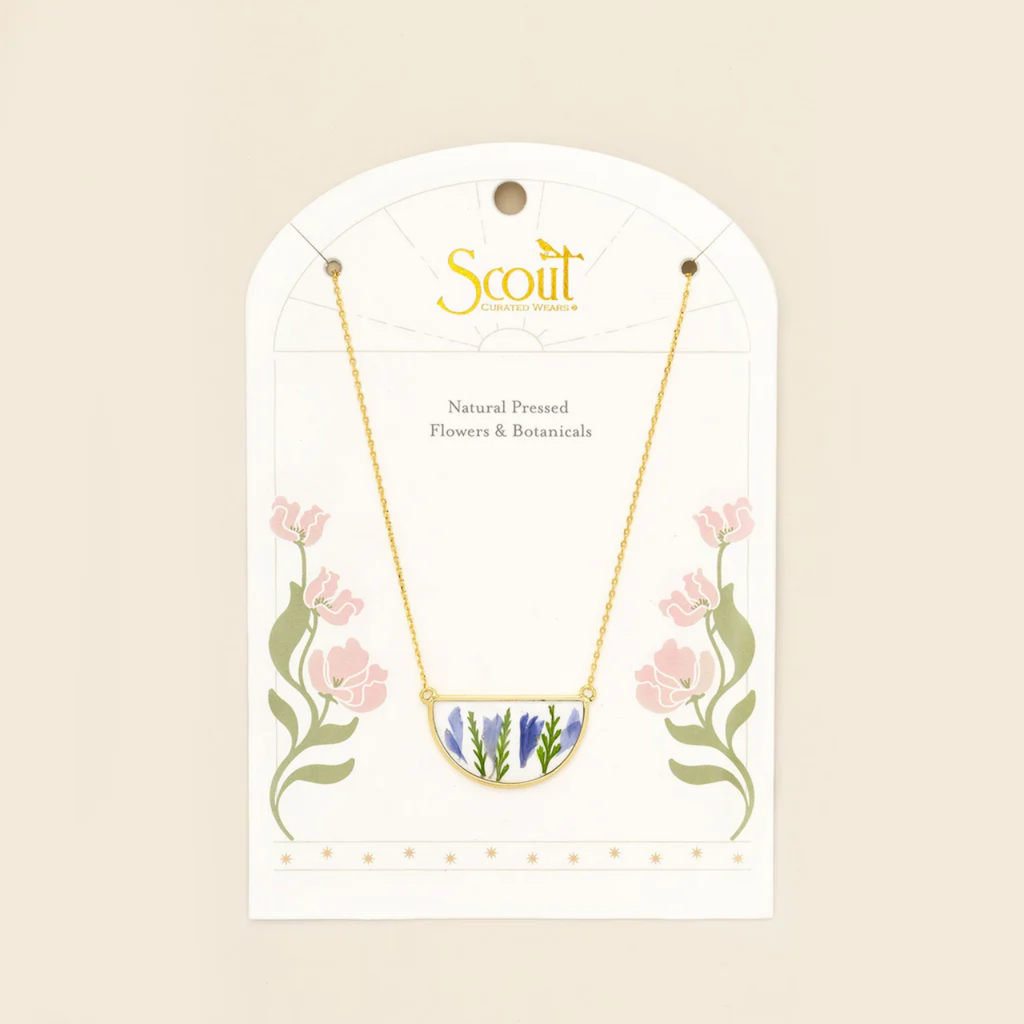 Purple Cornflower/Gold Pressed Flower Necklace - Gold Scout Curated Wears Jewelry - Necklaces