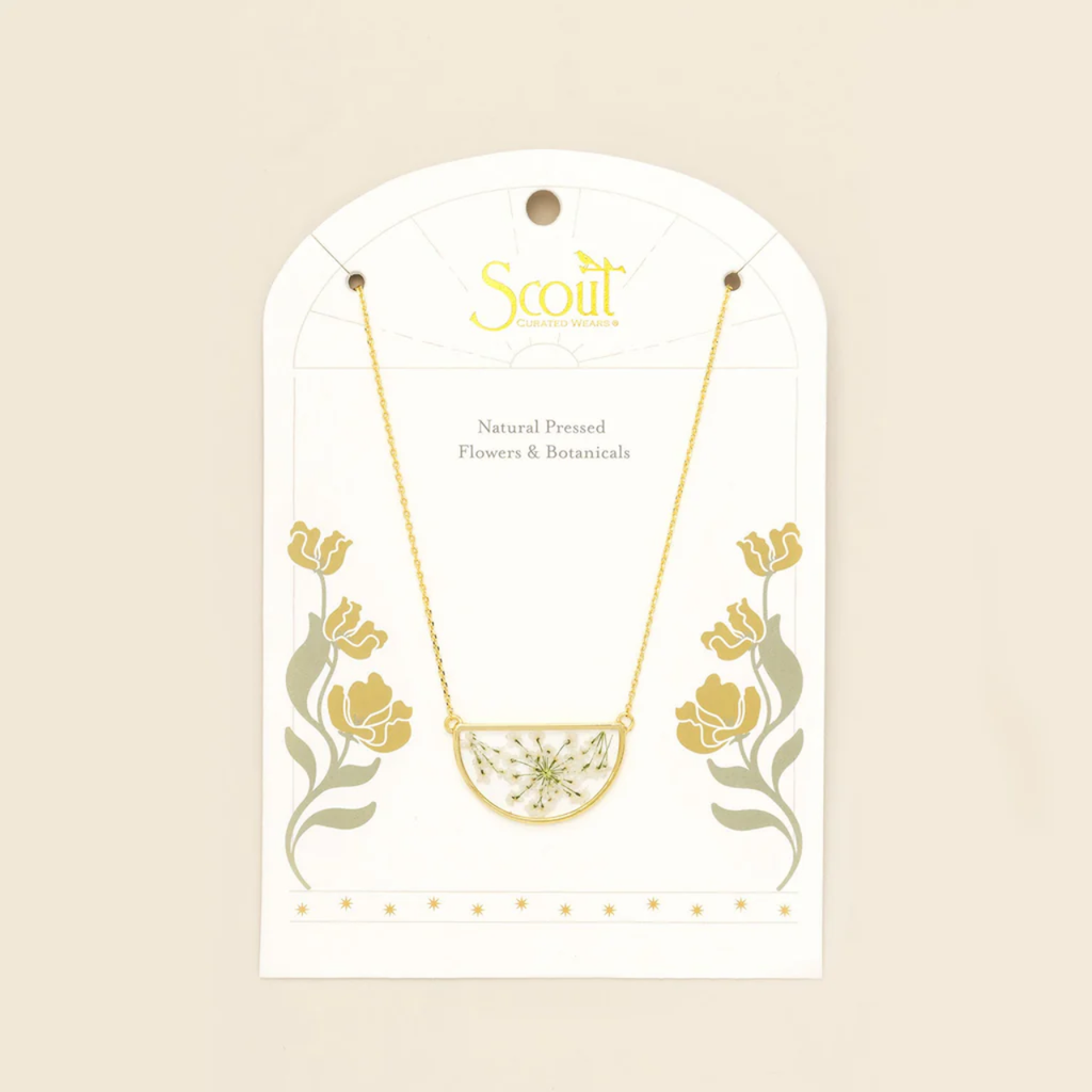 White Lace Flower/Gold Pressed Flower Necklace - Gold Scout Curated Wears Jewelry - Necklaces