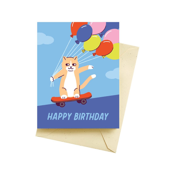 Skater Cat Birthday Card Seltzer Cards - Birthday
