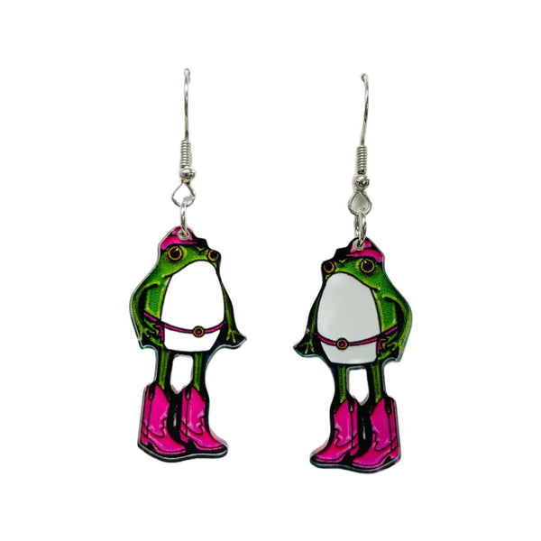 Cute Cowgirl Frog With Boots And Belts Earrings SimpleNGreat Jewelry - Earrings